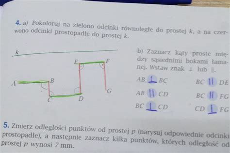 Pokoloruj na zielono odcinki równoległe do prostej K A na czerwono