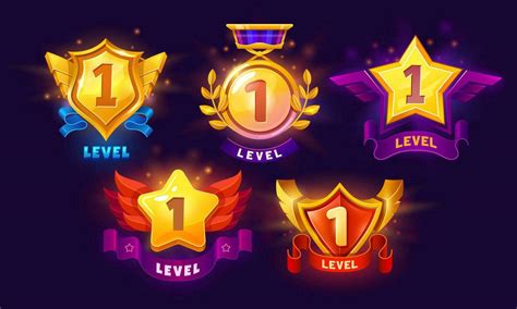 game level  badges award icons reward points  vector art