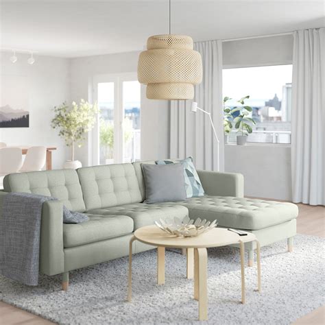 MORABO sofa, with chaise/Gunnared light green/wood - IKEA