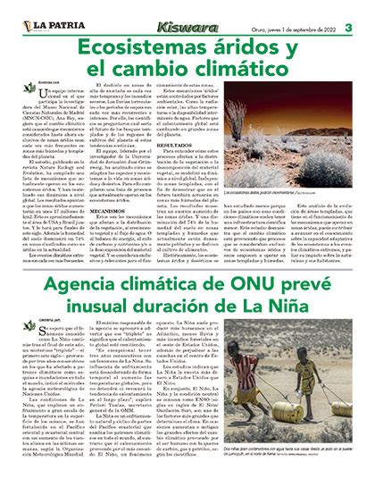 Ecosistemas áridos Y El Cambio Climático Periódico La Patria Oruro Bolivia