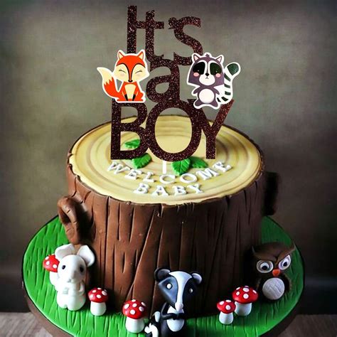 Laventy Glitter Woodland Its A Boy Cake Topper Woodland Baby Shower