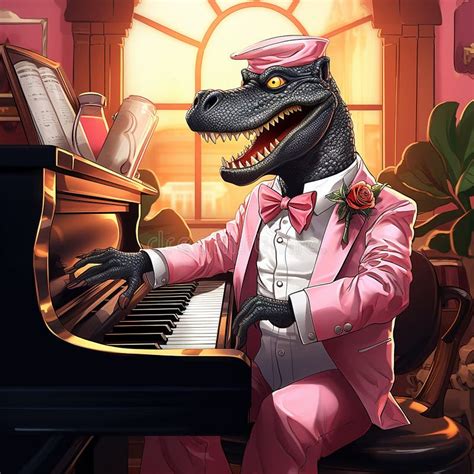 Cartoon Character of an Alligator in Pink Plating the Piano. Stock Illustration - Illustration ...