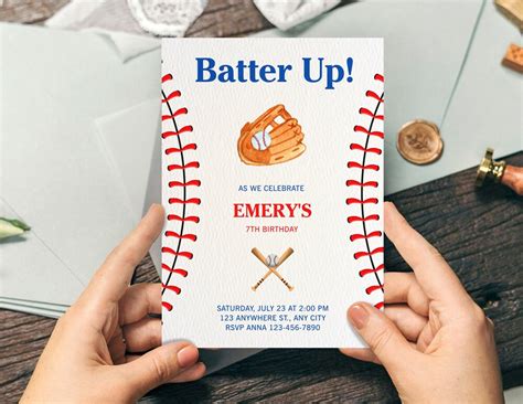 Baseball Birthday Invitation Batter Up Party Invite Little Slugger