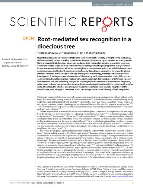 Pdf Root Mediated Sex Recognition In A Dioecious Tree