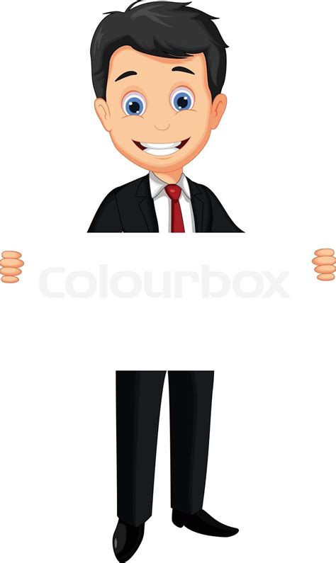 Business Man Cartoon Holding Blank Sign Stock Vector Colourbox