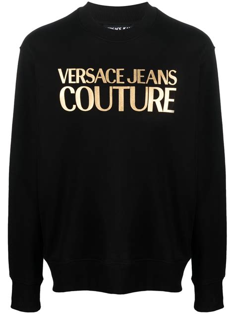 Versace Jeans Couture Logo Print Cotton Sweatshirt Black Farfetch