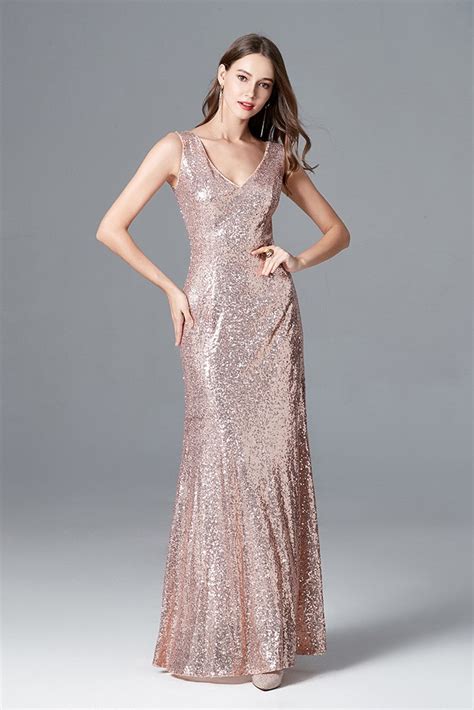 Sparkly Rose Gold Sequin Long Mermaid Prom Dress Sweetheart For Evening