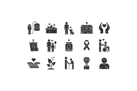 Volunteering Glyph Icons Symbolic Illustrations Of Community Service