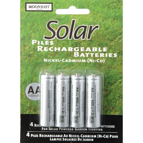 Moonrays 97125 Rechargeable Nicd Aa Batteries For Solar Powered Lights 1 2v 600mah 4 Pack