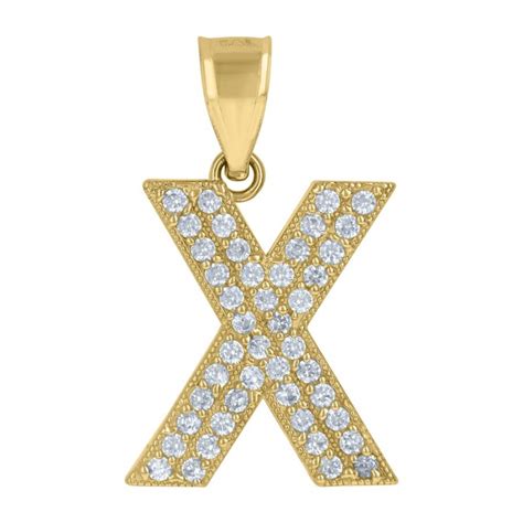 10Kt Gold Cz Initial "X" Letter Pendant