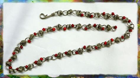 How To Make A Silver Wire Jewelry Necklace Figure 8 Link Necklace With Red Beads Youtube