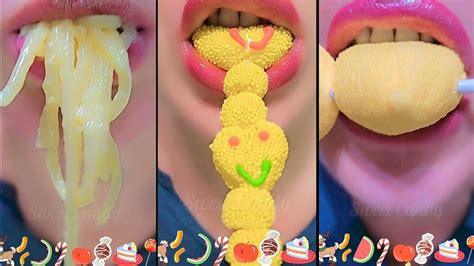 Asmr Emoji Foods Yellow Sweet Candy Spaghetti Mukbang 틱톡 이모티콘 먹방