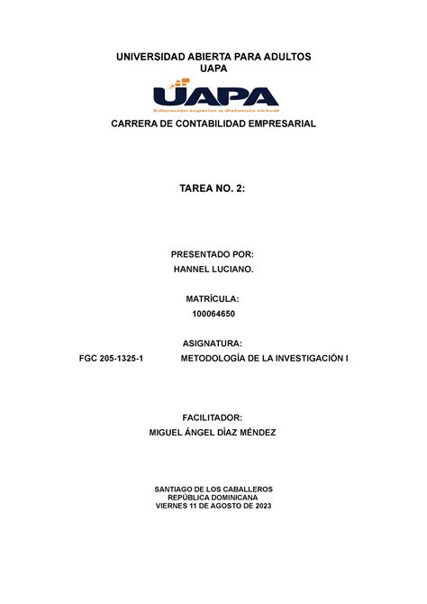 T Tarea No Completa Universidad Abierta Para Adultos Uapa