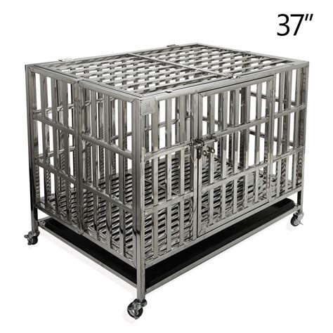 Confote 37” Heavy Duty Stainless Steel Dog Cage Kennel Crate And