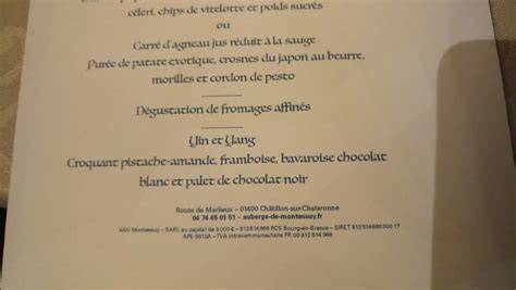 Menu Au Auberge De Montessuy Restaurant Ch Tillon Sur Chalaronne