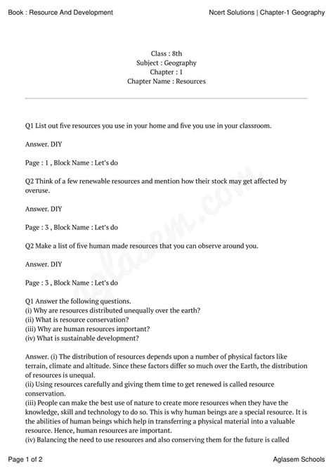 Ncert Solutions Class 8 Social Science Geography Chapter 1 Resources