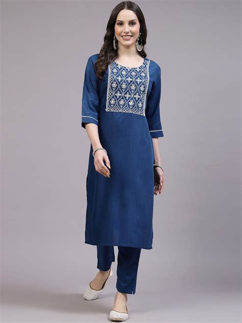 Buy Baesd Women Ethnic Motifs Yoke Design Regular Thread Work Kurta