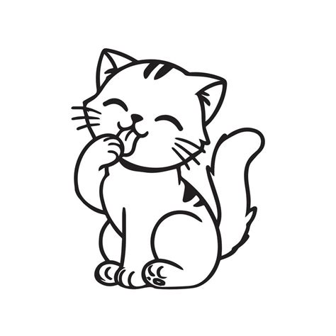 A cat licking paw - Cat gesture Clipart illustration in black and white ...