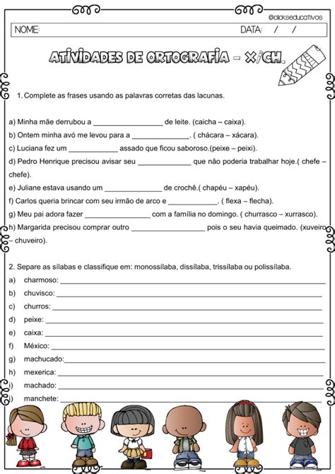 Atividade de ortografia 4º ano