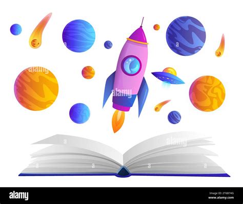 Cartoon Rocket Spaceship Stars And Planets Of Universe Flying Over