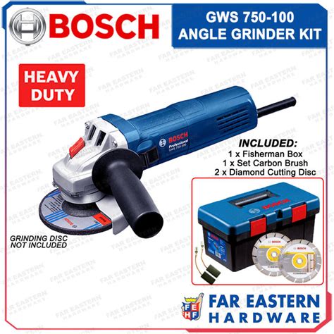 BOSCH GWS 750 100 Angle Grinder Kit W Fisherman Box FAR EASTERN