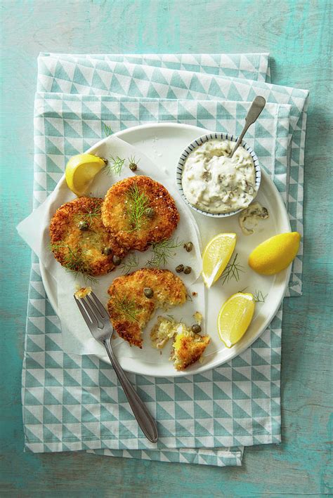 Smoked Haddock Fish Cakes With Lemon And Tartare Sauce Photograph By