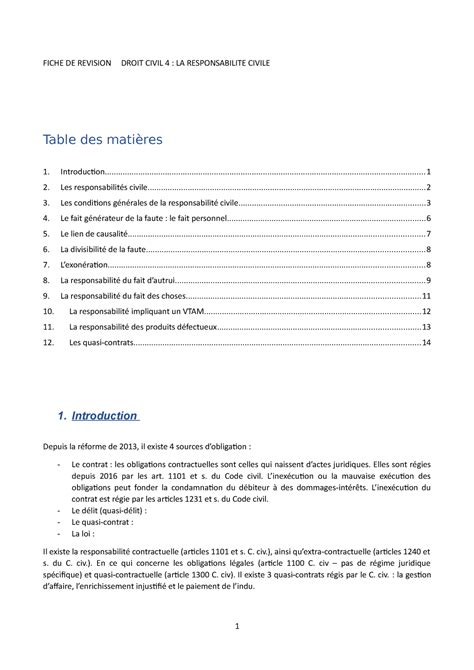 R Vision Droit Civil Responsabilit Civile Fiche De Revision