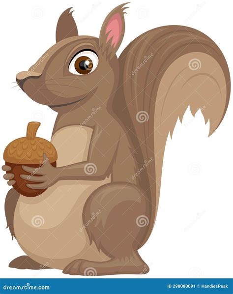 Cartoon Squirrel Holding Acorn Stock Vector Illustration Of Sitting