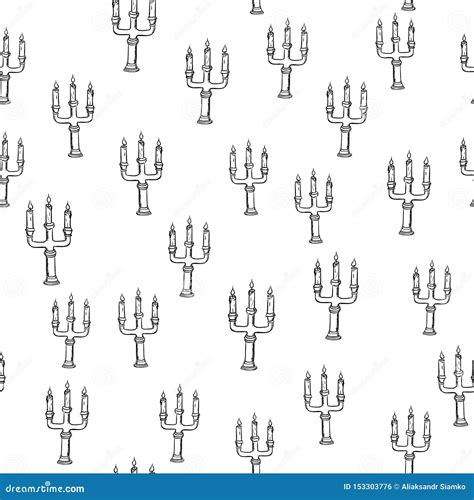 Handdrawn Seamless Pattern Candlestick Doodle Icon Hand Drawn Black