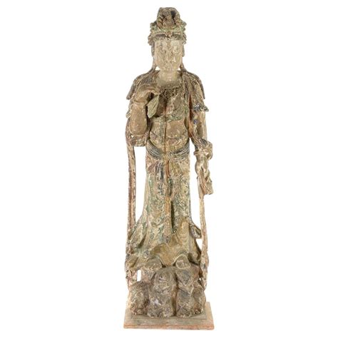 Large Hand Carved Wood Antique Quan Yin Statue At 1stdibs