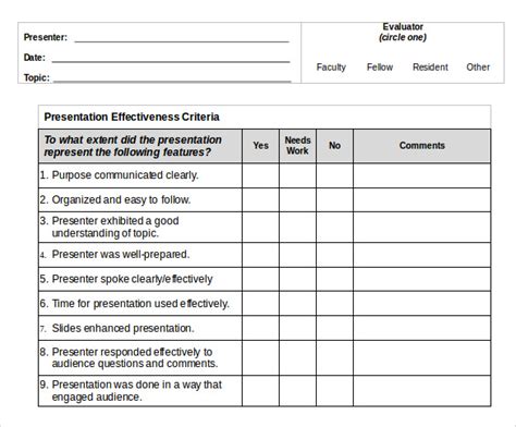 Free Presentation Evaluation Forms In Pdf Word