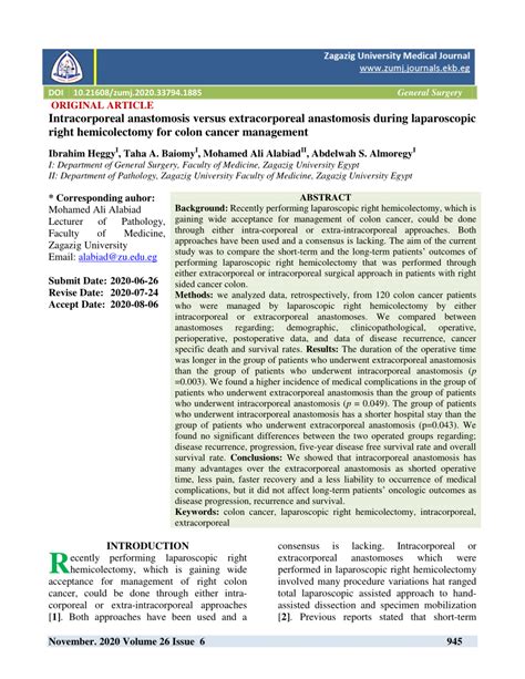 PDF Intracorporeal Anastomosis Versus Extracorporeal Anastomosis