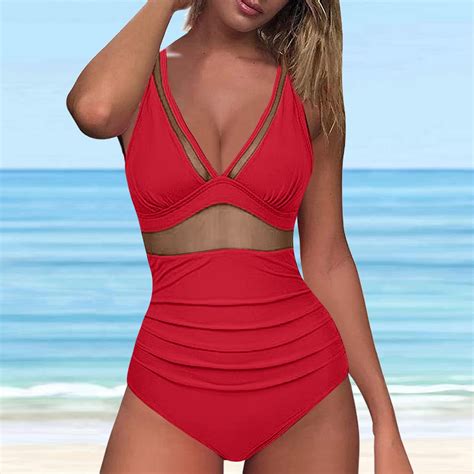 Gubotare One Piece Swimsuit Womens Retro Inspired High Cut Low Back