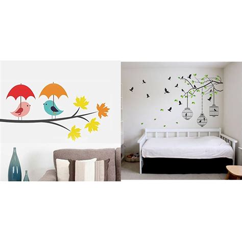 Decals Design Birds Under Umbrella Wall Sticker Pvc Vinyl Cm X