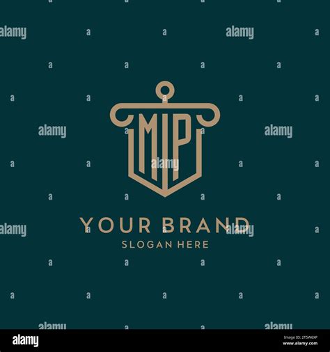 Mp Monogram Initial Logo Design With Shield And Pillar Shape Design