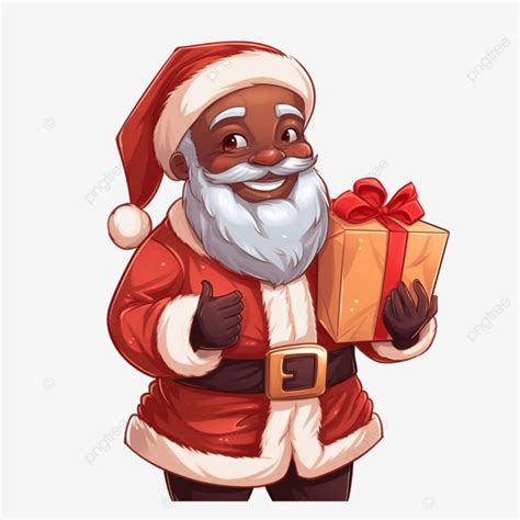 American African Santa Claus Holding Bag With Presents And Smiling