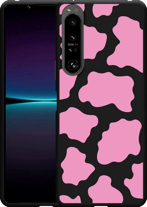 Cazy Hoesje Zwart Geschikt Voor Sony Xperia 1 IV Roze Koeienvlekken Bol