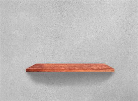 Vintage Wooden Shelves On Concrete Wall Texture Background With