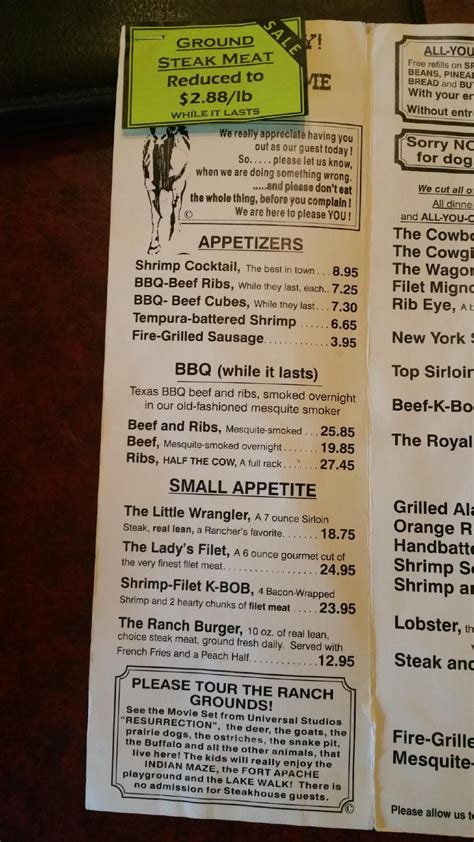 Menu At Cattleman S Steakhouse At Indian Cliffs Ranch USA S Fabens