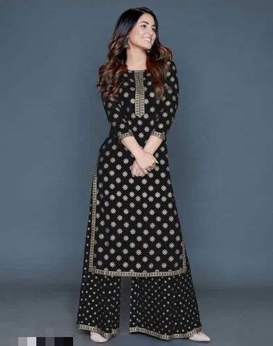 Straight Gold Printed Black Kurti With Plazo At Rs Piece In Jaipur