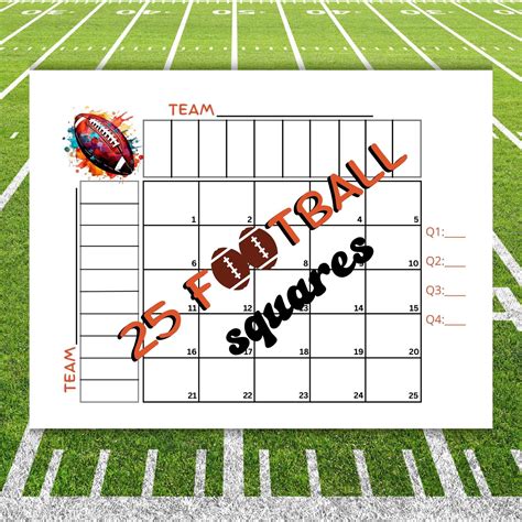 Football 25 Squares Game, Football Squares Grid Printable, Superbowl ...