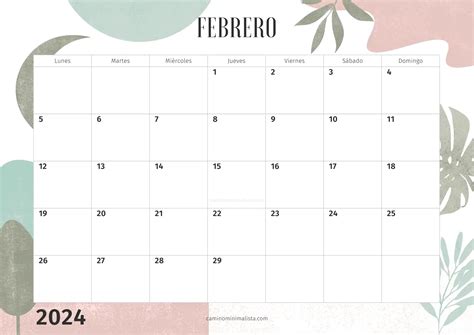 Calendario Febrero 2024 Para Imprimir Minimalista Min Laurel