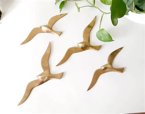 Set Of Four Mcm Vintage Brass Birds In Flight Etsy Vintage Brass