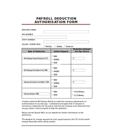 Printable Payroll Deduction Form Template - Printable Templates