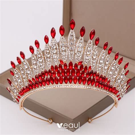 Unique Rot Strass Diadem Haarschmuck Braut 2020 Legierung Zirkon