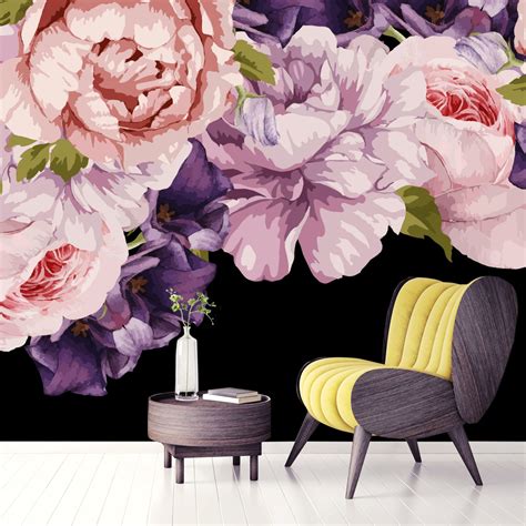 Peonies Wallpaper Flowers Removable Mural Floral Watercolor Etsy España