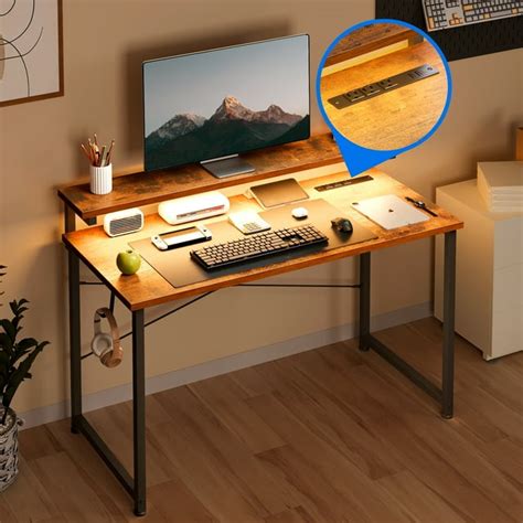 48'' Gaming Desk with Adjustable Stand, LED Light, USB Ports, Charging ...