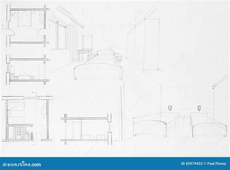 Architectural Blueprint of Bedroom Stock Illustration - Illustration of ...