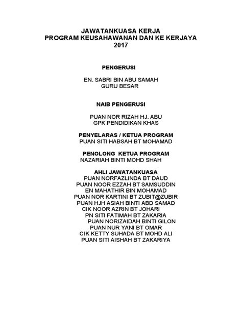 Kertas Cadangan Program Ke Kerjaya 2018 Pdf