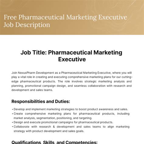 Free Pharmaceutical Marketing Executive Job Description Template Edit